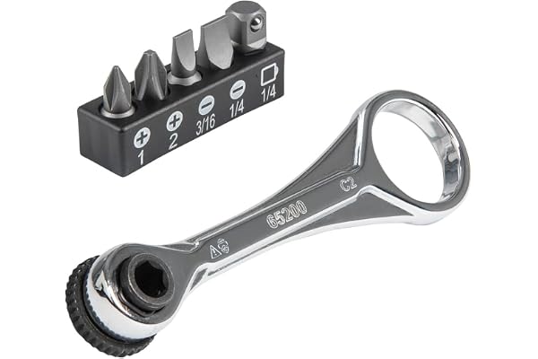Klein Tools 65200 Ratchet Set, 5-Piece Mini Ratchet Set with Phillips, Slotted, and Adapter for Other Socket Sizes, for Tight