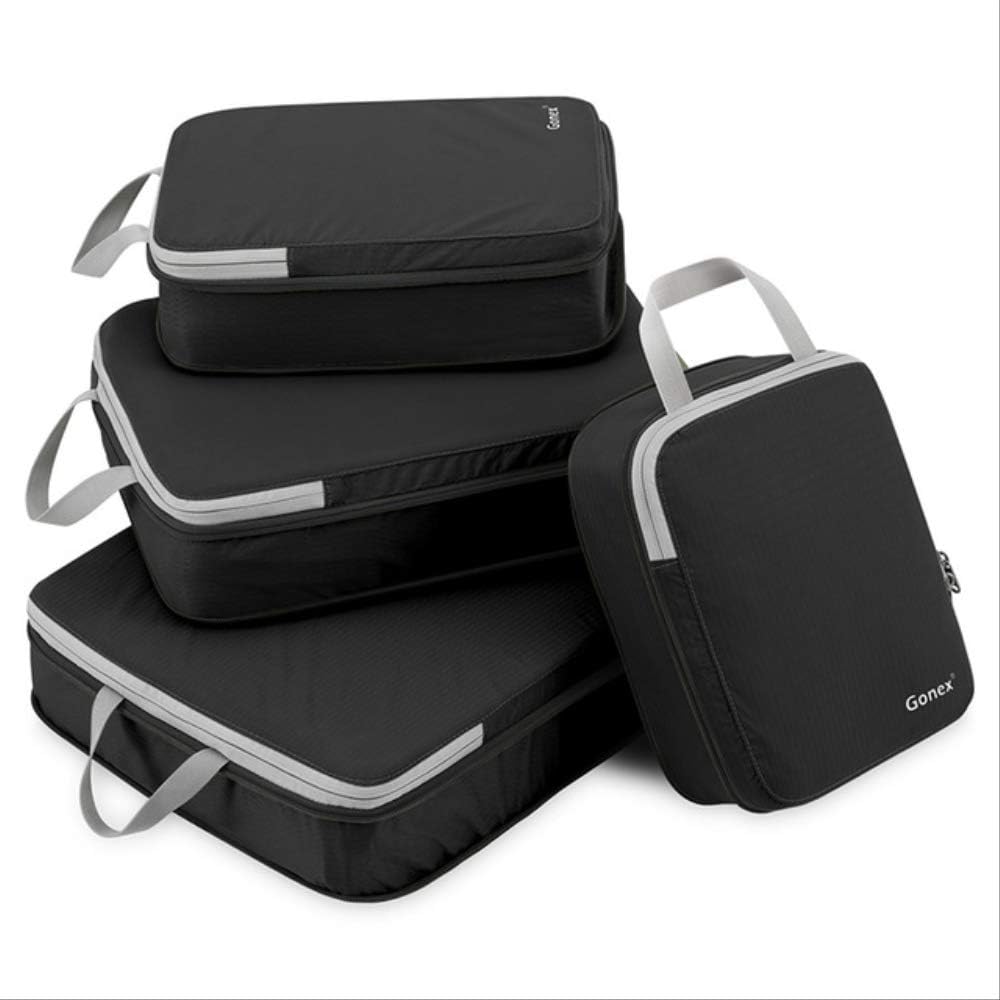 shn Storage bag 4pcs/set Travel Suitcase Luggage Organizer Hanging Ziplock Storage Bag Clothing Compression Packing Cubes 4 Different Sizes Black