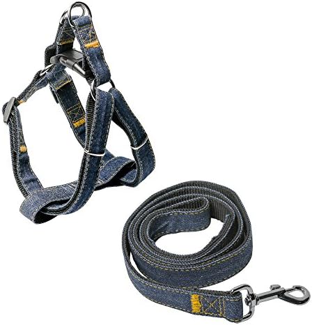 Head Tilt Denim Dog Harness and Leash Set
