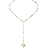 Moodear Cross Necklace for Women – Layered 14K Gold Plated Y Lariat Beaded Chain, Dainty Christian Jewelry, Long Crucifix Pendant, Romantic Valentine’s Day Gift for Her, Girlfriend or Wife