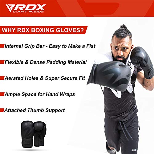 image for RDX Boxing Gloves for Training Muay Thai | Matte Black Convex Skin Lea