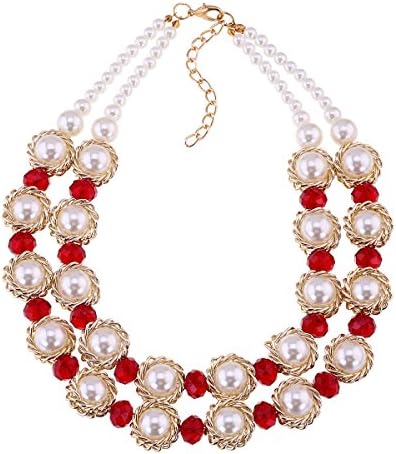 Golden Stand Crystal and Imitation Pearl Necklace for Women, Jewelry Accessory