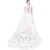 Olbye Women’s Wedding Veil 108 Inch Cathedral Lace Veil Single Tier 1T Long Veils For Brides Long Bridal Veil