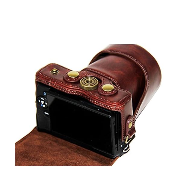 First2savvv Dunkelbraun Premium Qualität Ganzkörper- präzise Passform PU-Leder Kameratasche Fall Tasche Cover für Canon… – Bild 4