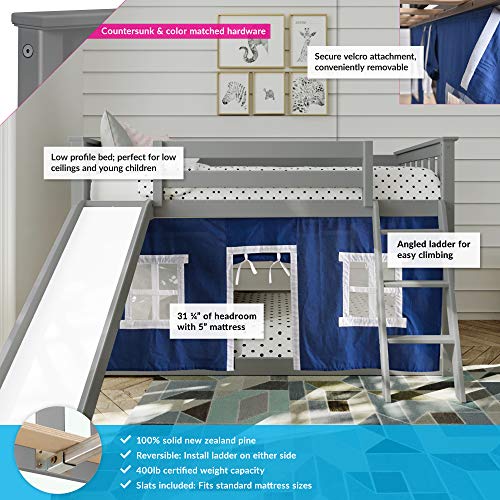 Max & Lily Low Bunk Bed, TwinOverTwin Bed Frame For Kids With Slide