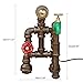 OYI Steampunk Industrial Vintage Rust Iron Water Pipe Desk Table Lamp Light with Red Valve Handle Switch and Green Faucet