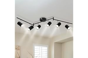 GORDNWE 6 Light Track Lighting Fixtures, Black Ceiling LED Track Lighting Kit with Flexibly Rotatable Track Heads&G10 Socket, Modern Ceiling Spotlight for Kitchen, Office, Closet, Studio, Bedroom