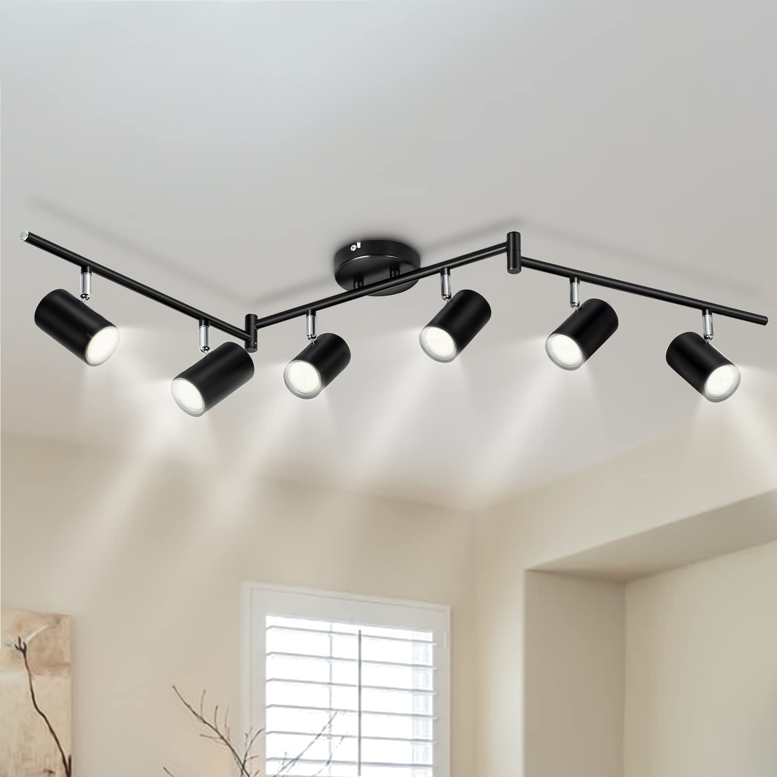 Photo 1 of GORDNWE 6 Light Track Lighting Fixtures, Black Ceiling LED Track Lighting Kit with Flexibly Rotatable Track Heads&G10 Socket, Modern Ceiling Spotlight for Kitchen, Office, Closet, Studio, Bedroom