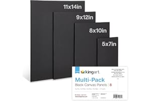 KINGART 880-8 Black 8 Pc. Multi-Size Artist Canvas Boards, Gesso Primed - 100% Cotton Rectangular Boards, Art Supplies for Oi