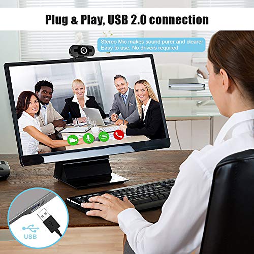 MetFut 1080P Full HD Webcam USB PC Computer Camera with Microphone Smart Streaming Web Cam for Laptop Desktop Notebook, Video Calling, Recording, Conferencing, Gaming