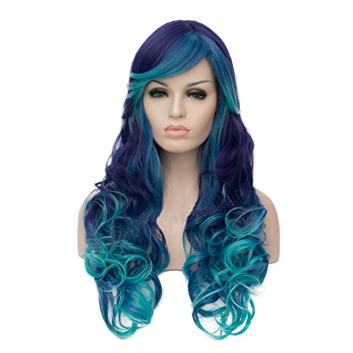 OYIXU Blue Ombre Highlights 75cm 29.5" Lolita Cosplay Hair Party Curly Long Wig