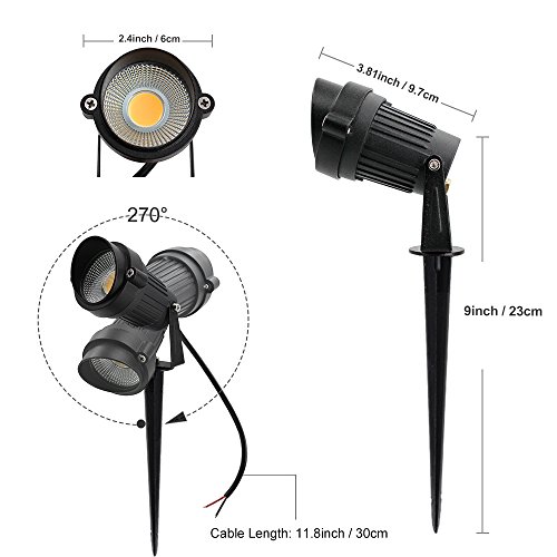 YGS-Tech 5W LED Landscape Lights 12V Low Voltage Waterproof Warm White Spotlights for Garden, Yard, Lawn, Pathway (2 Pack)