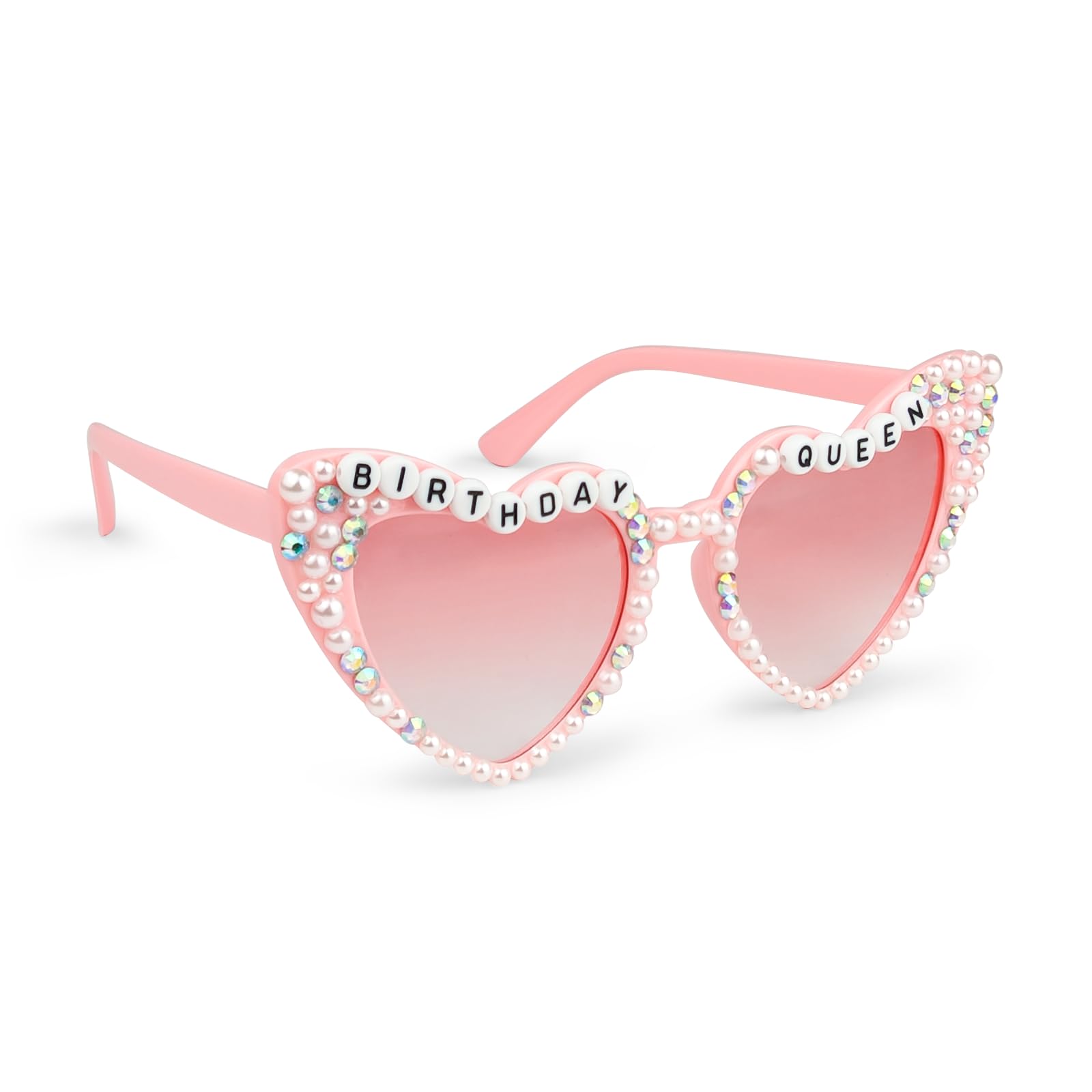 EliphonTowne Birthday Heart Sunglasses - Happy Birthday Queen Glasses, Pink Love Heart Party Festival Funky Fun Glasses with Shiny Bling Diamonds Pearls for Adults, Teens, Women, Ladies (PINK)