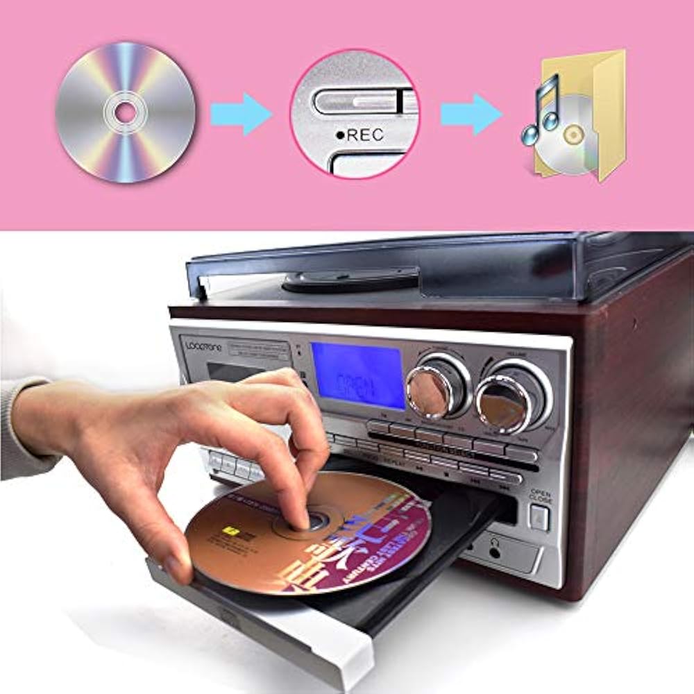 Vinyl Record Player 9 1 3 Speed Bluetooth Vintage Turntable CD Cassette