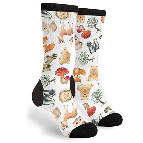 Women's Men's Fun Novelty Crazy Crew Socks Woodland Animal Pattern Dress Socks