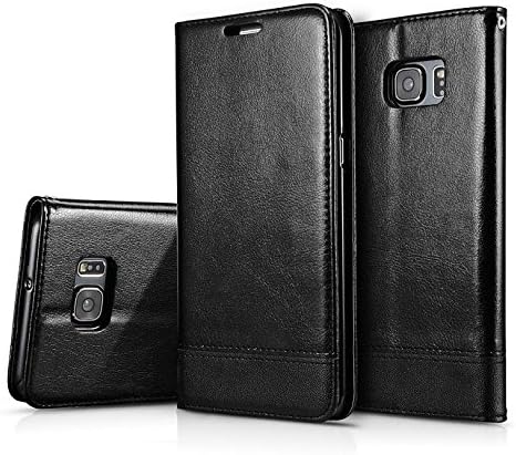 Galaxy S7 Case, S7 Wallet Case, Hoosam(TM) Ultra Slim Premium PU Leather Case Flip Wallet Book Cover [Magnetic Flap] [Card Slots] [Hand Strap] Kickstand for Samsung Galaxy S7 (Black)