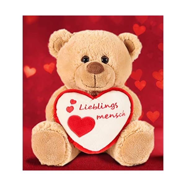 BRUBAKER Teddy Plüschbär mit Herz Rot Beige - Lieblingsmensch - 25 cm - Teddybär Plüschteddy Kuscheltier Schmusetier - Braun Hellbraun – Bild 6