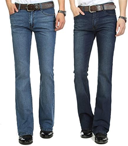 Carol Chambers Elastic Slim Boot Cut Semi-Flared Bell Bottom Jeans Four Seasons Men'S Jeans Light Blue 34