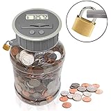 Locking Digital Coin Bank Savings Jar - Pennies Nickles Dimes Quarter Half Dollar Change Counter | Clear Jar with LCD Display