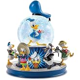 The Bradford Exchange Disney Donald Duck 90th Anniversary Musical Glitter Globe &ndash; Rotating Filmstrip Platform with 5 Sculpted Figures and Wind-Up Music