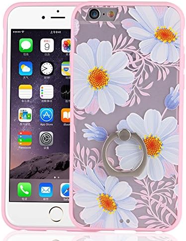 iPhone 6 Plus Case Floral,Bernect 3D Relief Sculpture Floral Print Slim Soft TPU Frame Hard PC Back Case Cover With 360 Rotating Finger Ring Stand Holder for iPhone 6 Plus/6s Plus (5.5 inch)-Pink