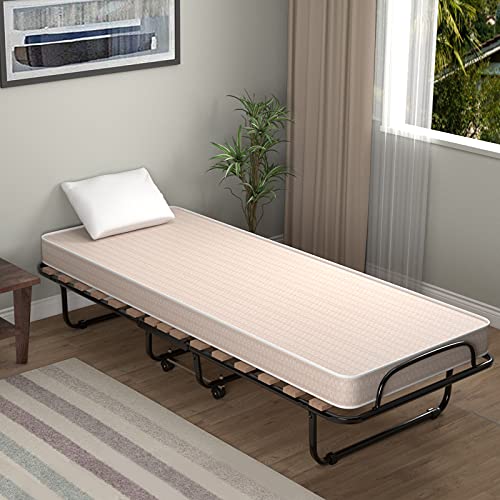 Giantex Folding Bed with Mattress, Rollaway Guest Bed W/Foam Mattress