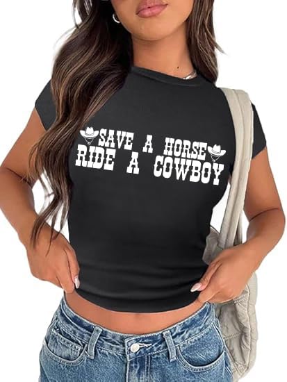 Photo 1 of Cowgirl Outfits for Women Crop Tops for Teen Girl Y2K Clothes Cowboy Country Concert Outfits Rodeo Graphic Top