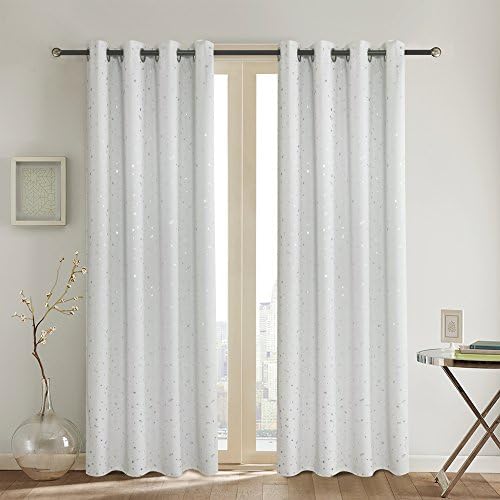 Romantic Starry Sky Creative Blackout Window Curtains for Kids Room/girls room/boys room Space Inspired Night Sky Twinkle Star Kid's Room Draperies by Alice Brown W52 x L84-Inch 1 Panel GreyishWhite