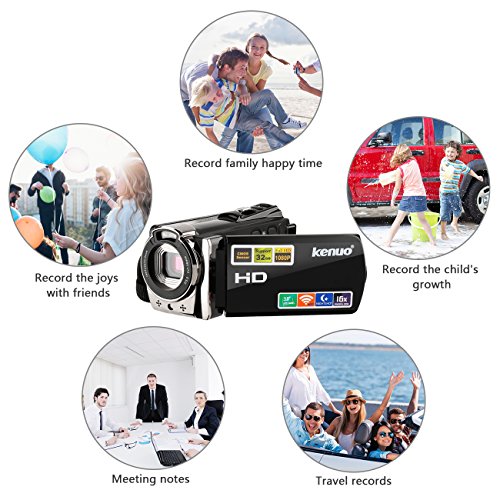 Camcorders,Kenuo 1080P 24MP HD WiFi Digital video Camera, 3.0''TFT LCD IR Night Vision 16X Digital Zoom Stabilization 270 Degree Rotation Screen Camera Bag Lithium Battery