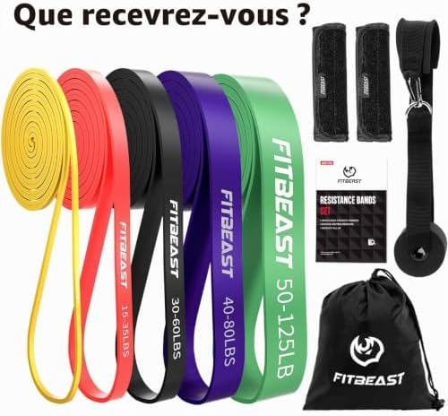 Bande de Résistance avec Ancrage de Porte et Coussinets de Poignée,5 Niveaux de Force(5 Bandes Incluse) pour Fitness, Calisthenics, Yoga, Pilates de Mobilité et d'Étirement