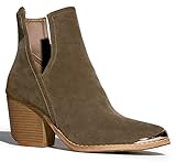 Western Slip On V-Cut Out Stacked Heel Bootie - Side Cut Metal Tipped Ankle Pull Cowboy Women's Boot