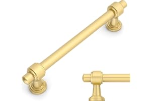 Amerdeco 10 Pack Brushed Gold Cabinet Pulls 5 Inch(128mm) Hole Center Drawer Pulls Cabinet Hardware Kitchen Cabinet Handles for Bathroom Dresser Pulls ZH0069