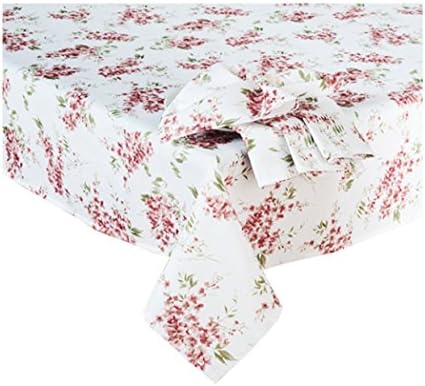 Beatrice Home Fashions Laura Ashley Keighley Rosewood Pink Floral Print Fabric Tablecloth (60 x 84 Rectangle/Oblong)