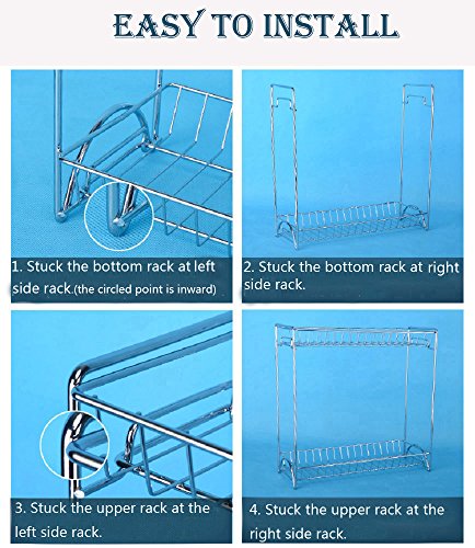 Spice Rack Organizer, Fresh Household 2 Tier Spice Jars Bottle Stand Holder Stainless Steel Kitchen Organizer Storage Kitchen Shelves Rack - Silver - Thumbnail 6