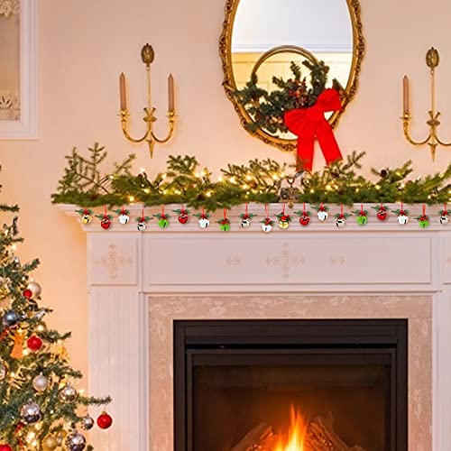 MCPINKY Christmas Bells, 30PCS Craft Bells Jingle Bells with Holly Leaves Berries for Gift Wrapping Christmas Tree Decor