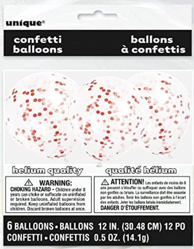 Ruby Red Confetti Clear Latex Balloons (30cm) Pack of 6 - Transparent Premium Latex, Perfect for Parties & Celebrations - Image 3