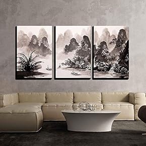 Chinese Landscape Watercolor Painting x3 Panels