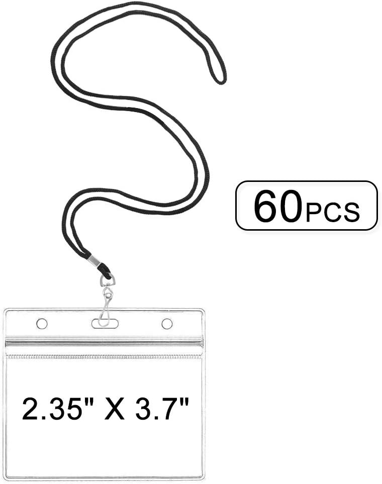 60 Pcs Horizontal ID Badge Holder Clear Plastic Name Tag