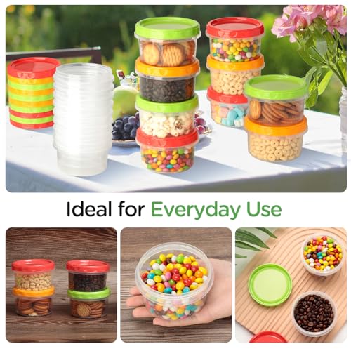 VINATO 18Pcs Food Containers, 250ml Small Plastic Jars with Caps, Set of Plastic Boxes in Red, Green & Orange, Freezer Containers, Stackable