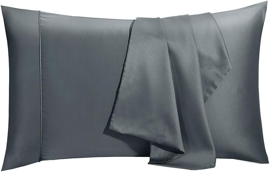 Bourina Pillowcase for Hair and Skin with Envelope Closure, Satin 2-Pack Pillow case, King 20×40 Inch Grey: Home & Kitchen