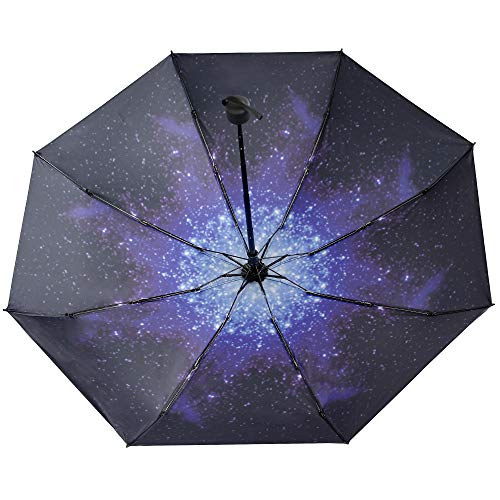 FUNTRESS Mini Compact Umbrella for Travel Extra Large UV Protection Sun Rain Umbrellas Women Kids Outdoor Gift Lightweight Upgraded (Starry sky) - Thumbnail 5