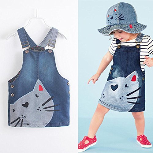 Vovotrade Toddler Kid Baby Girls Denim Straps Sundress Print Piece Dress Clothing Outfits (2T, Blue)