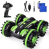 Remote Control Cars Boat RC Truck Amphibious Stunt Car 4WD Off Road 2.4GHz Radio Controlled Vehicle Waterproof Double Side Race 360 Degree Rotates Green