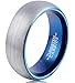 FCL Tungsten Ring Men Blue Plated Wedding Band 8mm Domed 8mm Matte Brushed Surface Size 7-13