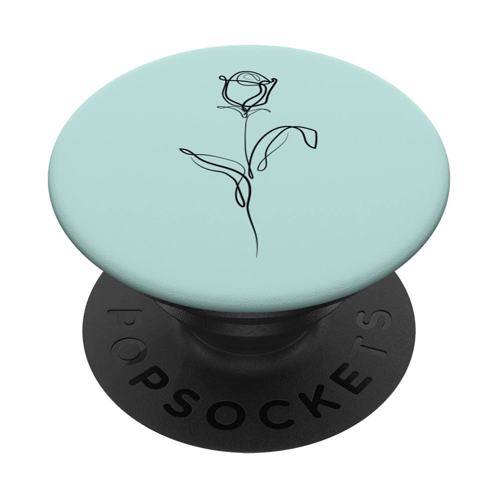 Roses Flower Minimalist Line Art Abstract Pastel Turquoise PopSockets Swappable PopGrip