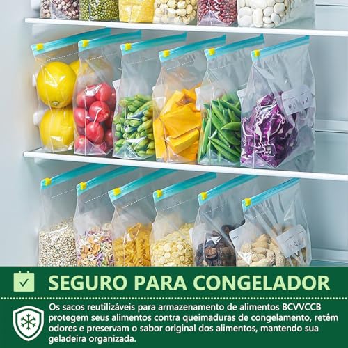 Saco Hermetico 90 Unidades Tamanho Médio, Saco Zip Para Congelar Armazenar e Organizar Alimentos, 23cm x 15cm, com Zip Abre e Fecha, Reutilizável, Livre de BPA, Saquinho Para Congelador