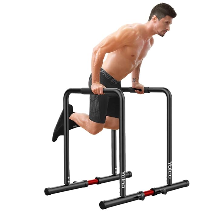 Image 1 - Yoleo Adjustable Dip Bar- 500lbs Dip Station Portable Functional Fitness Bar with Safety Connector, Heavy Duty Dip Stand Body Press Bar Parallette Exercise Bar Workout Equalizer for Calisthenics