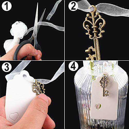 50PCS Vintage Keys Skeleton Key Charms with 50PCS Paper Gift Tags and 10M White Ribbon for Wedding Party Decoration