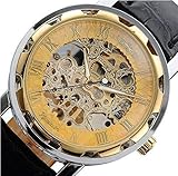 Voberry Classic Men's Leather Dial Skeleton Mechanical Sport Army Wrist Watch