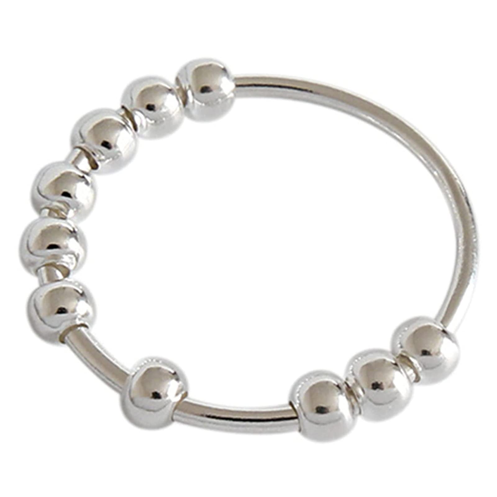 CNSJ Anxiety Ring S925 Sterling Silver Fidget Rings Spinner Rings with Rotatable Beads Anxiety Beads Ring for Women Men (US Size 5)
